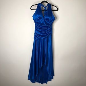Le Chateau Asymmetrical Blue Halter Formal Dress